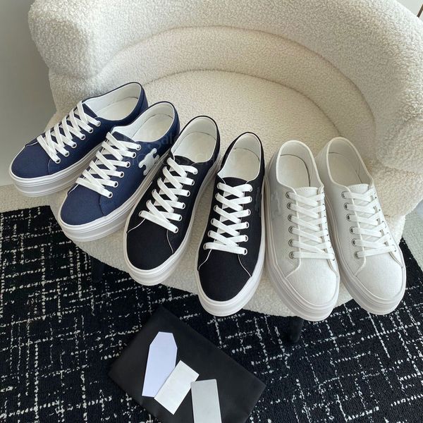 Triomphe mulheres plataforma tecido branco denim sapatos de lona rendas preto altura crescente sapatos casuais tênis azul designer sapatos fábrica calçado