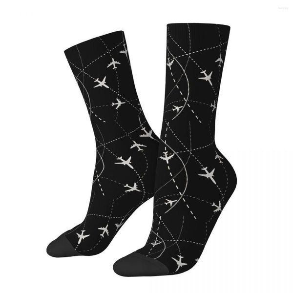 Herrensocken, Nachtflugrouten, Flugzeug, Flughafen, Schild, Sport, 3D-Druck, für Jungen und Mädchen, mittelhohe Socke