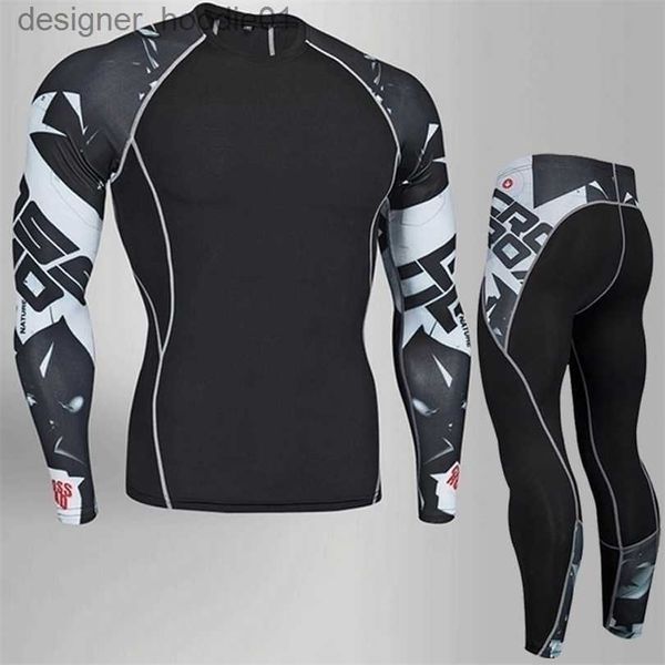 Roupa interior térmica masculina roupa interior térmica de compressão roupa interior esportiva mma rash guard masculino leggings de fitness jogging tshirt secagem rápida ginásio treino esporte terno 4xl