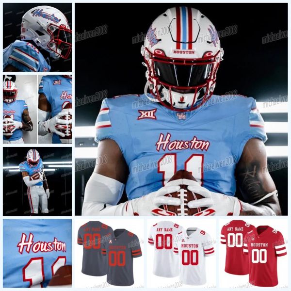 Maglia da calcio personalizzata ispirata agli Houston Cougars Oilers Clayton Tune Mulbah Car Alton McCaskill Nathaniel Dell Christian Trahan Donavan Mutin Maglie da calcio