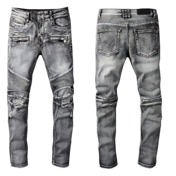 Jeans da uomo firmati jeans viola Ricami strappati Jeans patch Jeans da moto Moda uomo Jeans pantaloni a gamba piccola neri blu bianchi