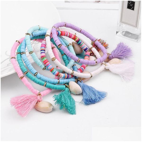 Charme Pulseiras Mticolor Bohemian Shell Tassel Pulseira 7 Cores Ehthic Beach Boho Declaração de Algodão Corda Cadeia Tecido para Mulheres Drop de Dhbhr