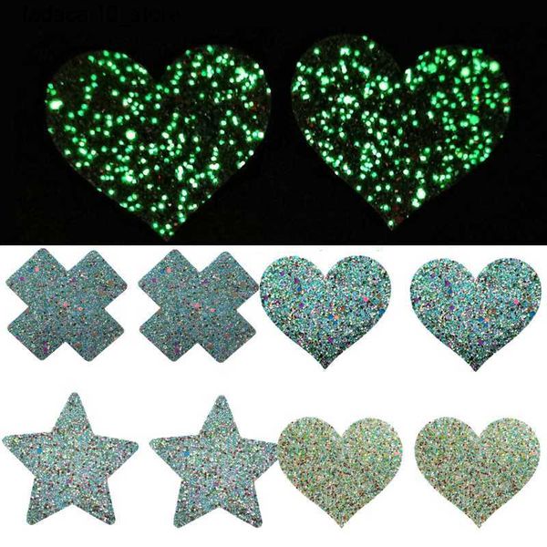 Rilievo del seno Pasties per capezzoli sexy Patch per il seno monouso invisibile Trifoglio Luminoso Glitter Nastro per sollevamento del seno Adesivi per il petto Bara Copricapezzoli Q230914