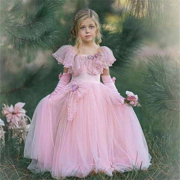 Платья для девочек, милое тюлевое кружевное платье принцессы с цветочным принтом и бантом, Свадебная вечеринка, конкурс красоты, мечта для первого причастия, детский подарок