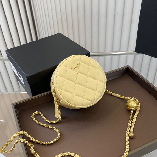 12cm kadın tasarımcı mini güzel yuvarlak vanity kutu çantası ezilme inci altın top metal donanım matelasse zinciri kozmetik kasa çapraz vücut omuz çanta 5 renk