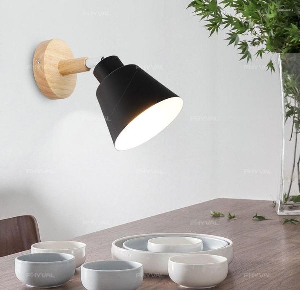 Lampada da parete Moderna Semplice Macaron Comodino in legno Interruttore con cerniera Nordic Ristorante Soggiorno Decorazione Luce di sfondo