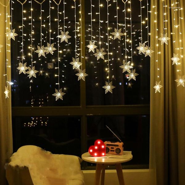 Cordas luz de natal led floco de neve cortina icicle fada luzes ao ar livre guirlanda casa festa jardim ano decoração
