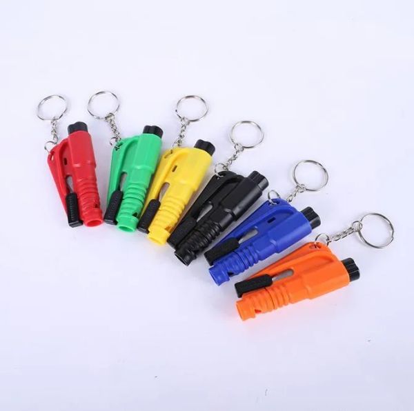 16 Farben 3-in-1/2-in-1 lebensrettender Hammer-Schlüsselanhänger, tragbar, Notfall-Sicherheitsglas, 12 LL
