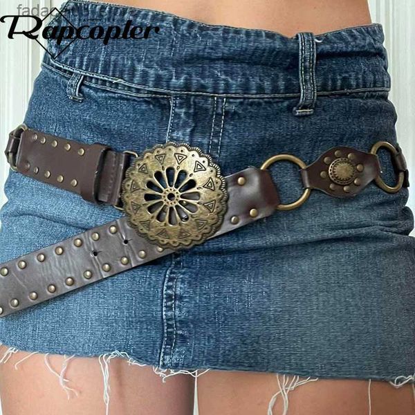 Cintos Rapcopter Vintage Rivet Belt Metal Pu Couro Decorativo Bohemian Sashes Streetwear All-Matched Fashion Beach Belt 90s Punk Q230914