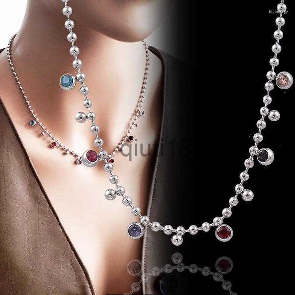 Collane con ciondolo Collane con ciondolo LEEKER Collana in acciaio inossidabile 316L color argento per donna Perline colorate con zirconi cubici Girocollo Accessori Gioielli 007 x09