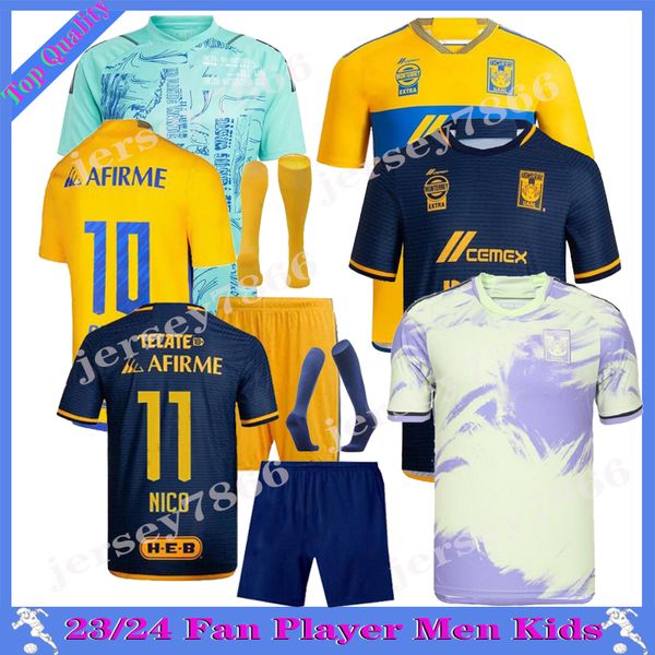 2023 2024 Футбольные майки для болельщиков игроков Liga MX Tigres GIGNAC AQUINO L.QUINOES FULGENCIO N.IBANEZ THAUVIN UANL Day of the Dead футбольная мужская детская рубашка