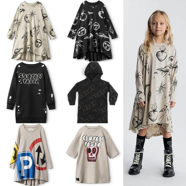 Vestidos de meninas outono inverno n família mesmo estilo impressão personalizada vestido de bainha grande e saia de moletom marca de moda 230914