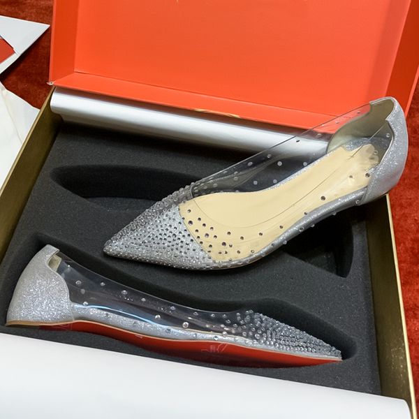 Scarpe da donna in pelle trasparente con strass Full Star Scarpe basse rosse argento senso avanzato lusso nuove scarpe da festa di nozze comode scarpe da donna Taglie 35-42 + scatola