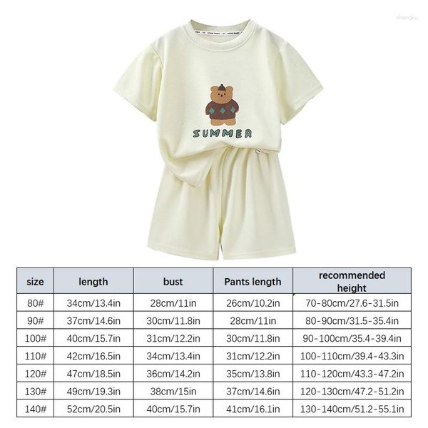 Set di abbigliamento Abiti estivi per neonati T-shirt alla moda per bambini Pantaloncini in tinta unita Abiti in cotone sottile Tute Pantaloni a maniche corte con orso dei cartoni animati