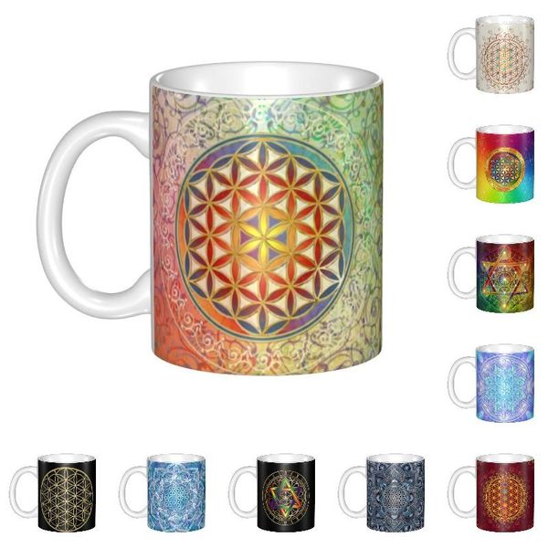 Кружки «Цветок жизни», винтажные геометрические кофейные чашки «сделай сам», керамическая кружка с мандалой, креативный подарок, чашки для работы на открытом воздухе, кемпинга