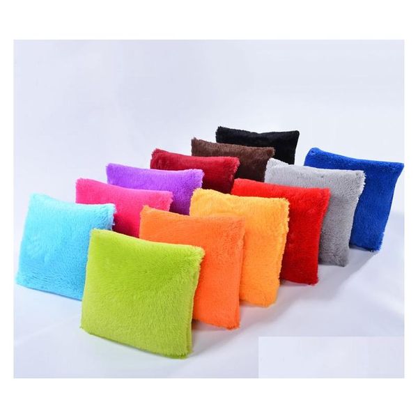 Caso de travesseiro Soft Candy Color Plush Throw Er Faux Fur Fronhas para Sofá de Carro Almofada Quarto Sala de Estar 15 Cores Drop Delivery Home Dhzqe