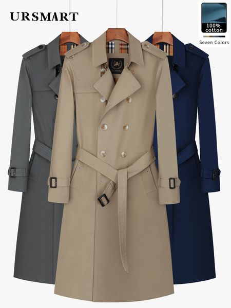 Herren-Trenchcoats Superlanger, knielanger Trenchcoat für Herren, zweireihig, khakifarben, im englischen Stil, verdicktes Wollfutter, winddichte Jacke aus reiner Baumwolle 230914