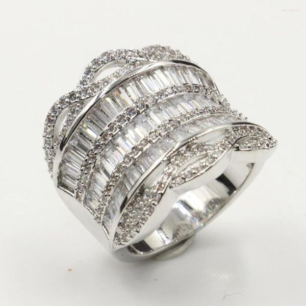 Cluster Ringe Rulalei Marke Original Luxus Schmuck 925 Sterling Silber Pave Weiß Klar 5A Zirkonia Frauen Hochzeit Breitband Ring