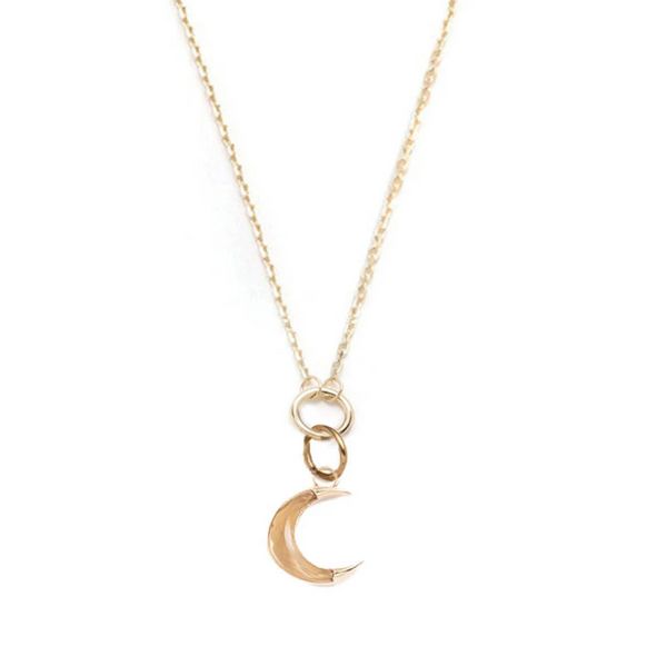 Foundrae 18 quilates ouro crescente-karma colar de camada fina para jóias de designer personalizado pingente personalizado banhado a ouro