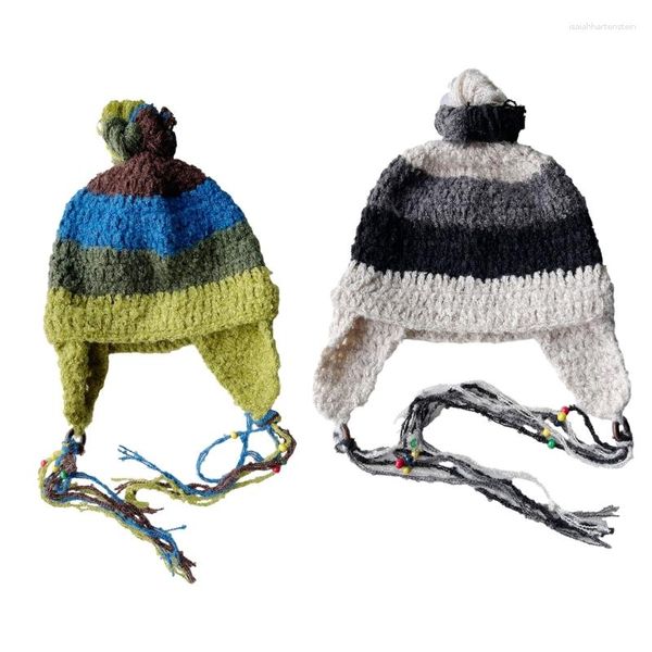 Berets Chapéu de gorro de malha para estudantes adultos à prova de vento inverno artesanal engrossar orelha proteger manter quente esqui ciclismo