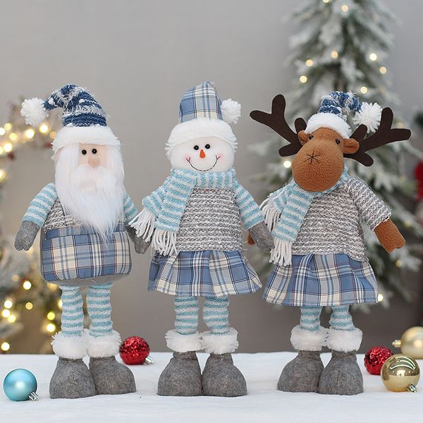 Nordic Weihnachten Neue Blau Stoff Versenkbare Santa Claus Schneemann Elch Puppe Weihnachten Puppe Dekoration Großhandel 0914