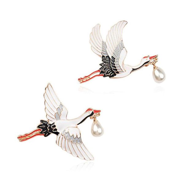 Pins Broschen Chinesischen Stil Weißer Kranich Vogel Emaille Pin Hemd Tasche Revers Abzeichen Vintage Schmuck Geschenk Drop Lieferung Dhaum