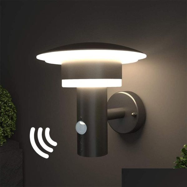 Lâmpada de parede ao ar livre LED luz com sensor de movimento e interruptor de aço inoxidável Pir A-Class Energyadd Drop Delivery Home Garden El Supplies Dheud