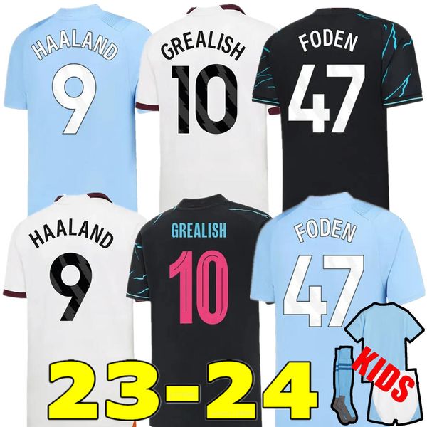 Futbol formaları haaland 23 24 de bruyne lewis mans şehirleri grealish ferran mahrez foden bernardo joao cancelo z rodrigo futbol gömlek erkek çocuk kit setler üniformalar