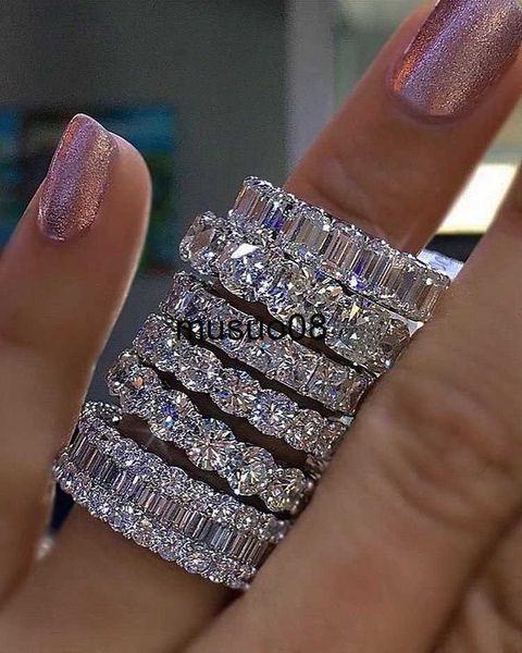 Anéis de banda de anel solitário 925 PRATA PAVE SETTING QUADRADO COMPLETO Diamante simulado CZ ETERNITY BAND NOIVADO CASAMENTO Anéis de pedra Tamanho 5 6 7 8 9 10 11 12 J230602 L230914