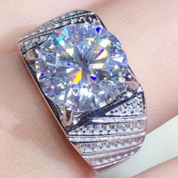 Anéis de cluster grande solitaire masculino 5ct laboratório moissanite diamante anel 925 prata esterlina festa de casamento banda para homens noivado jóias presente