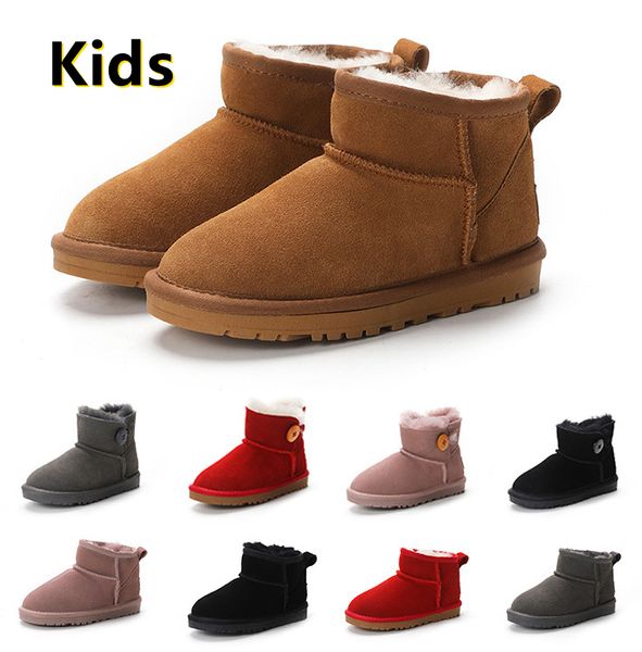 2023 Stivali per bambini stivali da neve Designer Scarpe per bambini invernali Classic Mini Boot Botton neonati maschi ragazze Stivaletti alla caviglia capretto pelliccia scamosciata