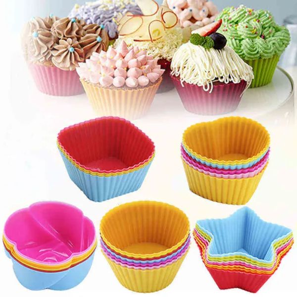 Moldes Novo Molde de Silicone Cupcake Bolo Muffin Bakeware Antiaderente Resistente ao Calor Reutilizável Coração Cupcakes Moldes DIY Pudim Colorido 914