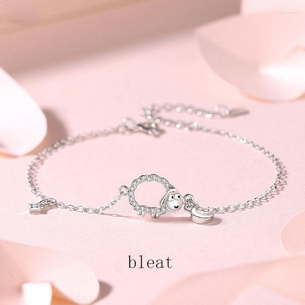 Braccialetti a maglie Bracciale da donna originale in agnello scavato in argento sterling Semplice micro intarsiato con zirconi per ragazza, cuore, stella, luna, regalo di gioielli