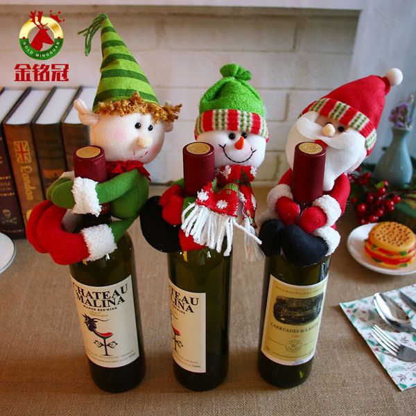 Suprimentos decorativos de natal papai noel boneco de neve segurando vinho tinto conjunto garrafa champanhe bar e restaurante decoração layout