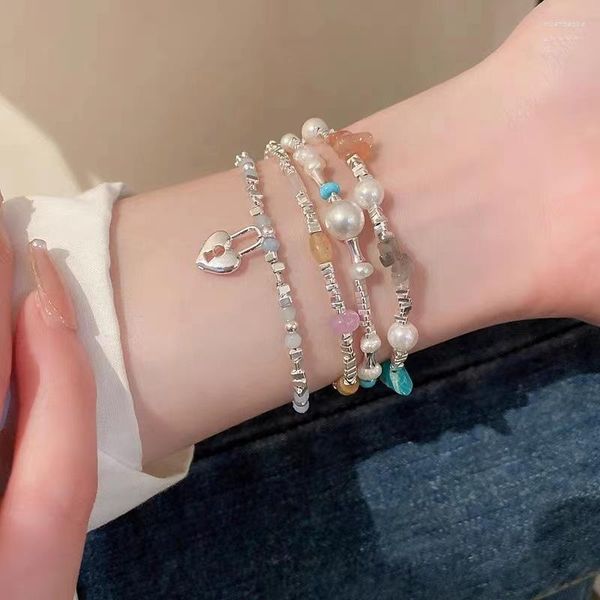 Strang Sommer Mode gebrochen Silber Perle Perlen Armband für Frauen einfache Vintage Nische Design trendige Accessoires Herz Schloss Schmuck
