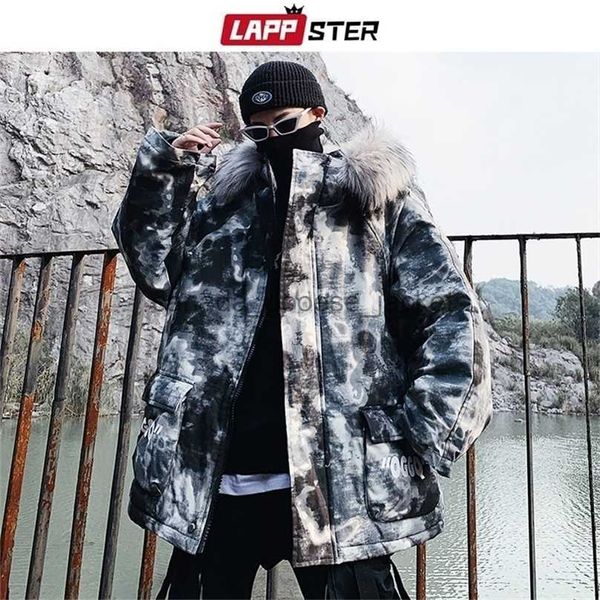 Herren Pelz Kunstpelz LAPPSTER Camo Winterjacke Dicke Männer Streetwear Kapuzenparka Pelzmantel Mann Harajuku Japanische schwarze Pufferjacke Plus Größe 201127L230914