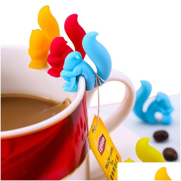 Kaffee-Tee-Werkzeuge, süße Schnecke, Eichhörnchen-Form, Sile-Beutelhalter, Tasse, Becher, Clip, Bonbonfarben, Geschenkset, gute Tee-Ei, 5 DBC-Tropfen liefern Dhbal