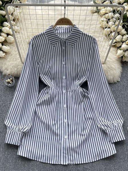 Casual Kleider Frauen Frühling Herbst Kleid Koreanische Version Gestreiften Hemd Polo Neck Langarm Luxus Stil Für Prominente D4461