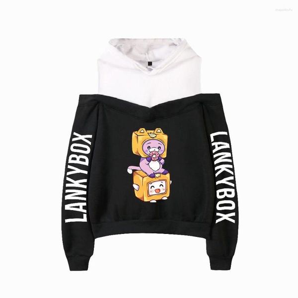 Damen Hoodies Y2KLankybox Off-Shoulder-Sweatshirts Asiatische Größe Sexy Wear Herbst/Winter Freizeit Pullover Hoodie 2D Damen-Kleidung