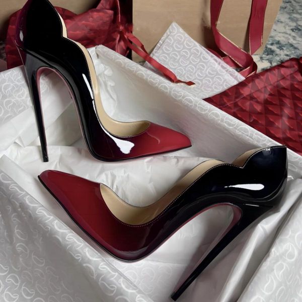 Фирменные дизайнерские женские туфли на высоком каблуке с красной блестящей подошвой, пикантные кожаные туфли на шпильке с острым носком для свадебной вечеринки