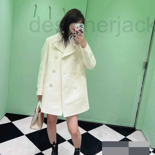 Misto lana da donna Designer autunno inverno nuovo bavero da donna di fascia alta, cappotto in cashmere bianco di media lunghezza doppio petto WPLA