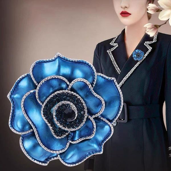 Broches flor azul rosa broche feminino de alta qualidade luxo camélia pino design corsage lenço de seda fivela acessórios de roupas