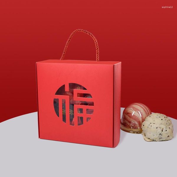 Confezione regalo 5/10 pezzi Scatola di caramelle per matrimoni Personalità creativa portatile Carattere di benedizione vuoto rosso Mano in stile cinese