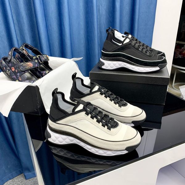 Designer de luxo tênis preto branco sapatos casuais muffin grosso sola baixa plataforma sapatos retalhos camurça couro formadores sapato impressão tênis lazer casal sapatos