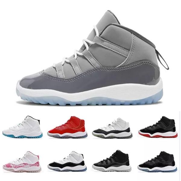 Kinderschuhe TD Cool Grey XI Sneaker Concord Space Jam Metallic Silber Pink Snakeskin Bred Legend Blue 72-10 Kinder Jungen Mädchen Chi2256