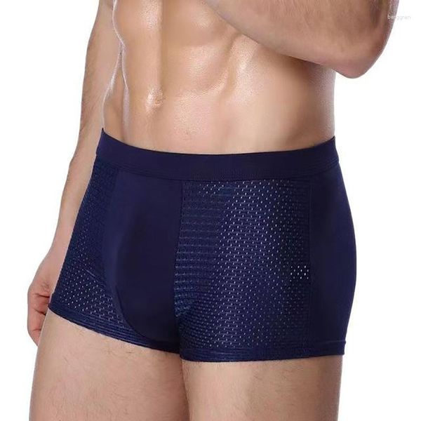 Cuecas masculinas boxer curto masculino gelo seda refrigeração malha briefs roupa interior traceless e respirável estiramento dos homens boxers