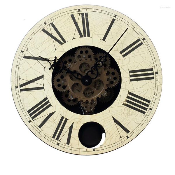 Настенные часы с большим механизмом, деревянные часы в стиле ретро, потертый шик, роскошный большой маятник, механические бесшумные часы, домашний декор, идеи подарков
