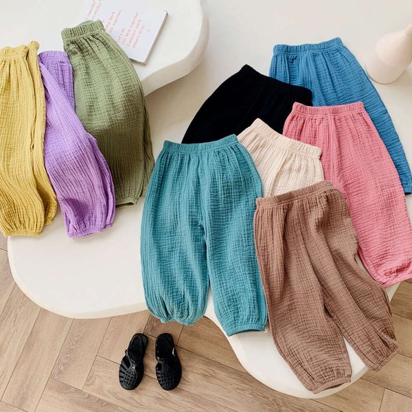 Pantaloni di lino in cotone per ragazze dolci Pantaloni larghi casual per bambini Primavera Estate Ragazza Pantaloni traspiranti Abbigliamento per bambini