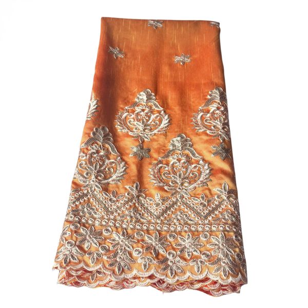 Кружевная ткань Джорджа, швейное ремесло, африканское женское платье, шелковая вышивка с цветочным рисунком, 2023, высокое качество, 5 ярдов, женские вечерние банкетные костюмы, текстильная оранжевая одежда YQ-5030