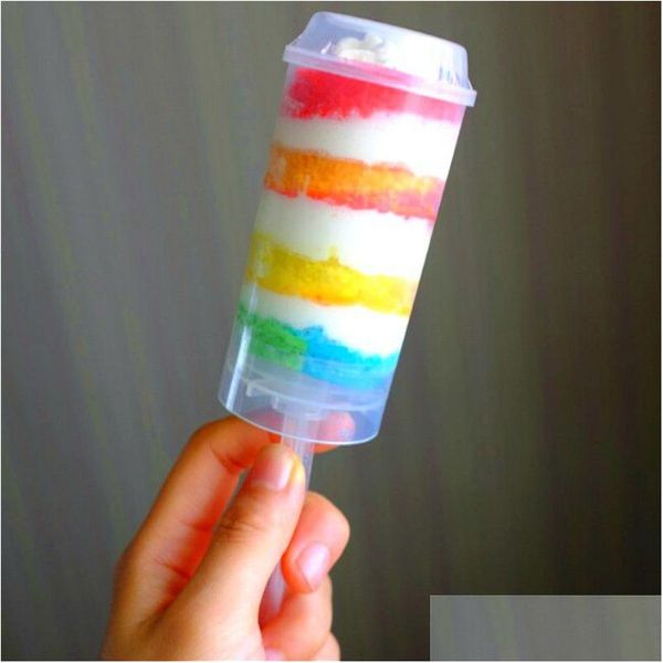 Cupcake Push Up Pop Kuchenbehälter Kunststoff Transparenter Deckel in Lebensmittelqualität für Partydekoration Runde Form Küchenwerkzeug Dh4744 Drop Delive Dhcbt